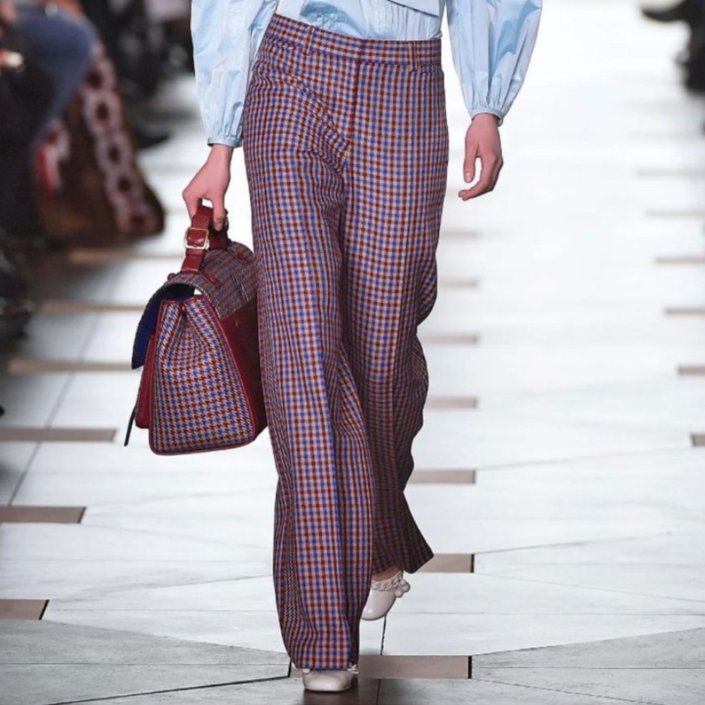 Tory Burch Ainsley Wide Leg Trouser Pants Houndstooth plaid